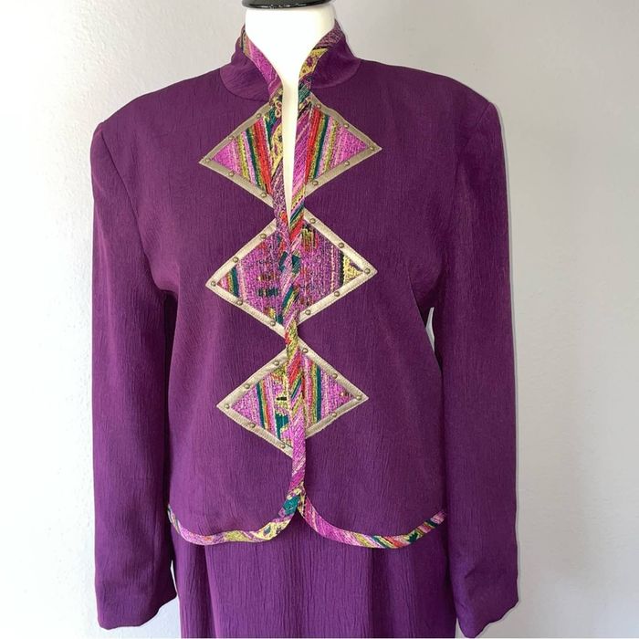 Vintage City Girl Nancy Bolen Purple Skirt Set 6 VTG Blazer Studded