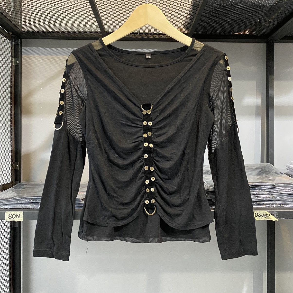 Japanese Brand Black Studded Ruched Mesh Double Layer Punk Goth Grunge Top Size M / US 6-8 / IT 42-44 - 1 Thumbnail