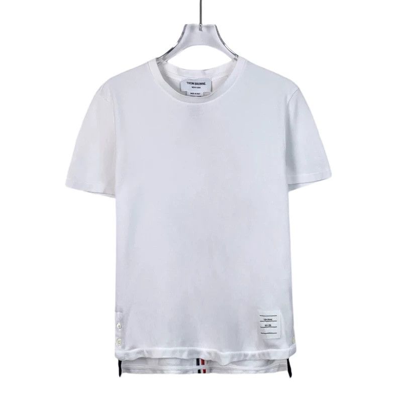 Thom Browne White striped cotton round-neck short-sleeved T