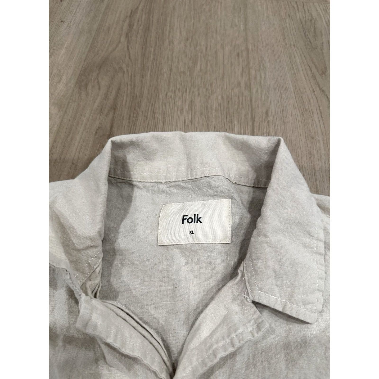 Folk Folk Shirt XL Beige Linen Cotton Blend Camp Collar Short Sleeve Button-Up Mens Size US XL / EU 56 / 4 - 4 Thumbnail