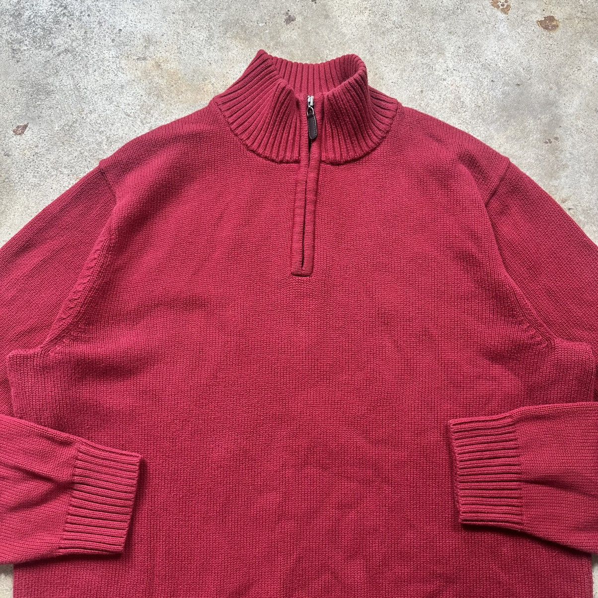 L.L. Bean VTG Red L.L. Bean Cotton Knit Quarter 1/4 Zip Sweater Size US XL / EU 56 / 4 - 3 Thumbnail