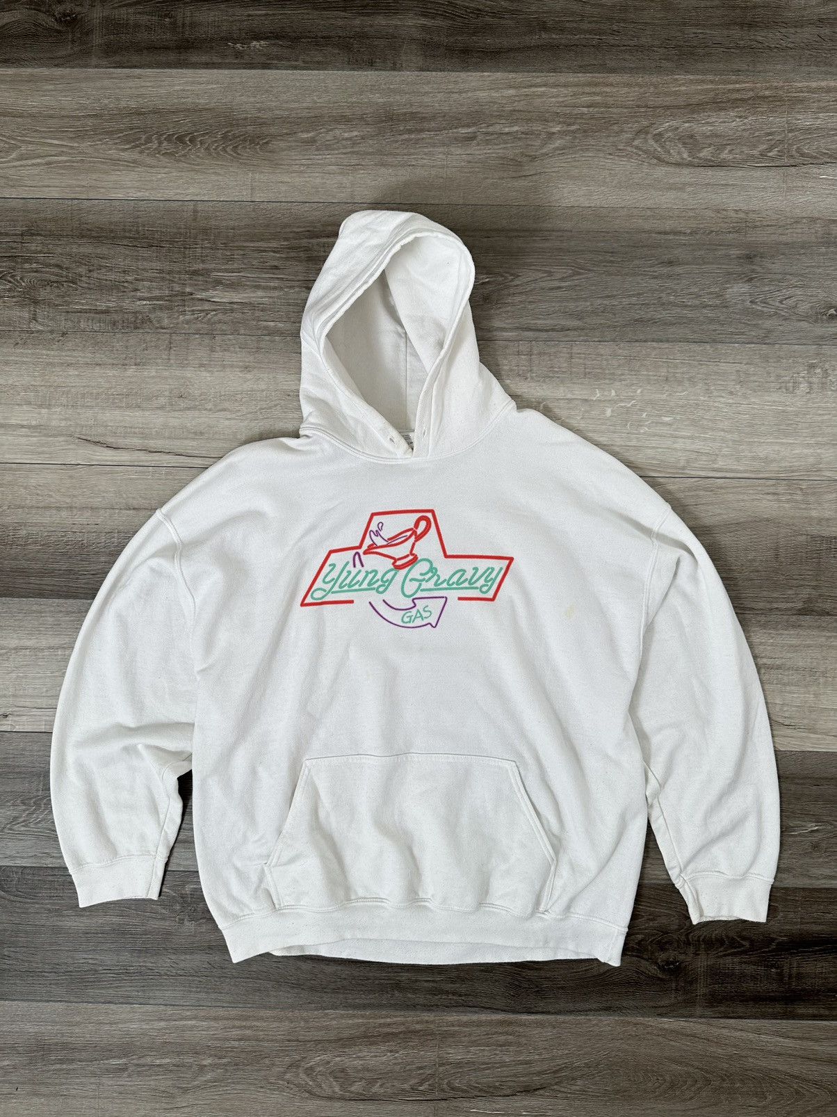 image of Yung Gravy Neon Takeout " Gas " Hoodie Sz. 2Xl in White, Men's