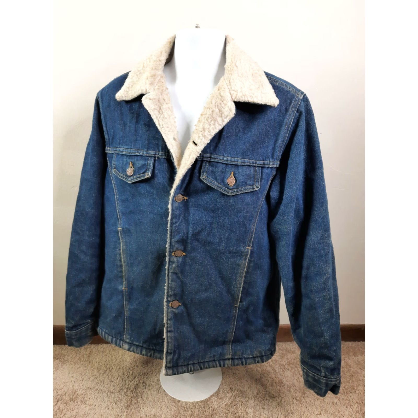 Vintage VINTAGE Big Mac JCPenney Mens Trucker Denim Sherpa Jean Jacket Regular Large XL Blue Jacket Mens 80s USA Size US 33 - 4 Thumbnail