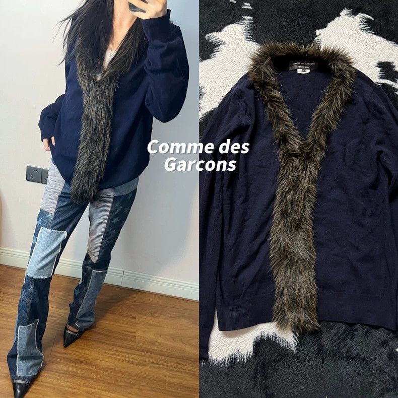 Other Comme Des Garcons Wool cardigan with fur collar Size L / US 10 / IT 46 - 1 Thumbnail