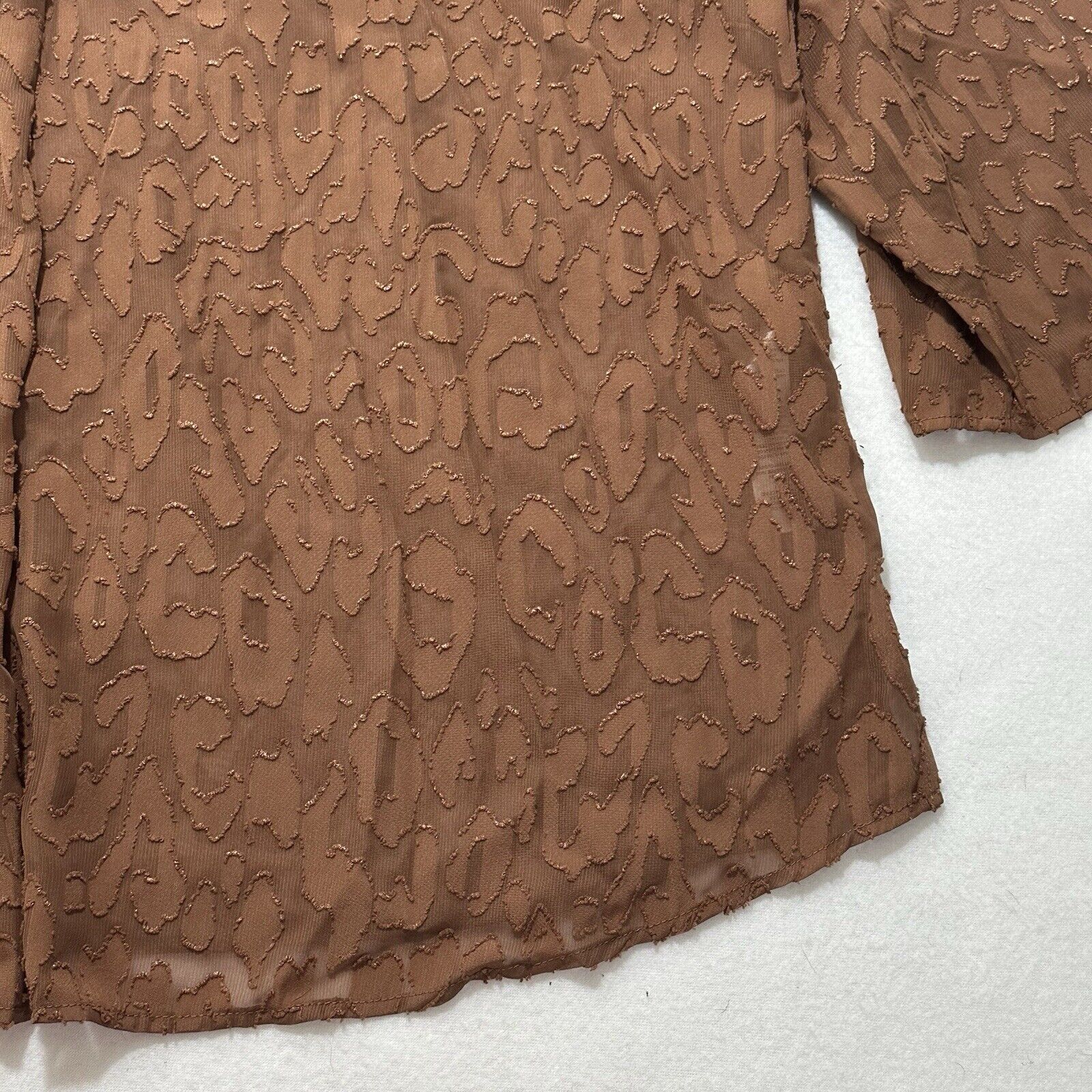 Chicos Chicos Large Brown Animal Print 3/4 Sleeve Sheer Blouse Size L / US 10 / IT 46 - 4 Thumbnail