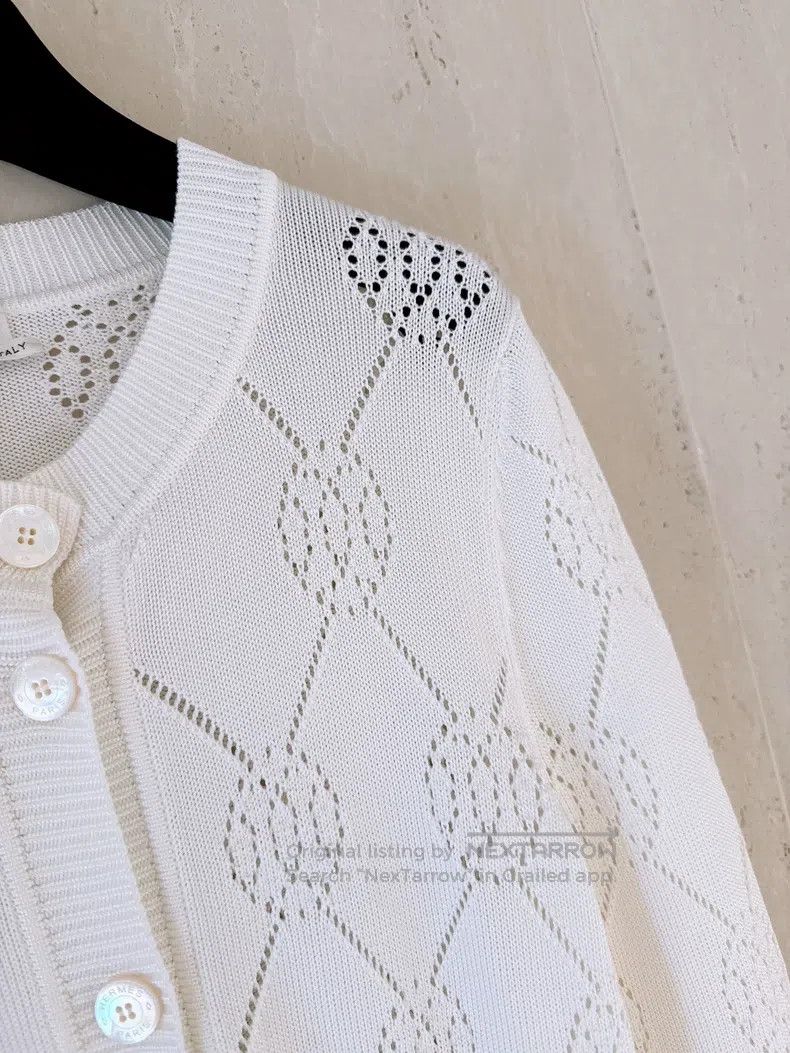 Hermes Hermes Cut-Out Logo White Knit Cardigan Size XS / US 0-2 / IT 36-38 - 3 Thumbnail