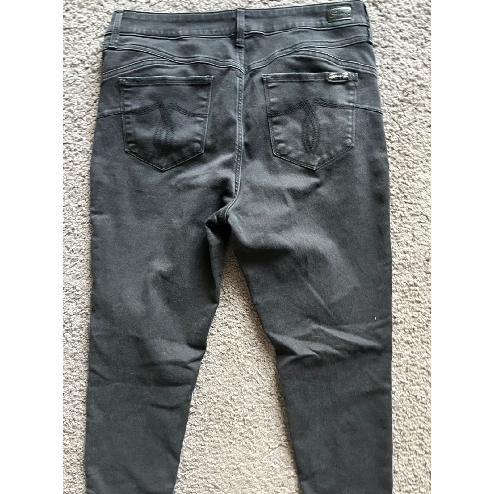 Vintage Women’s Seven7 Mid Rise Skinny Jeans Tapered Ankle Black Distress 14 Size 36" / US 14 / IT 50 - 2 Thumbnail