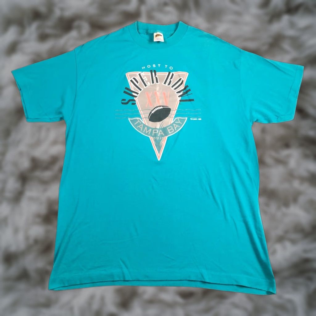 VTG 1991 Super Bowl Tampa Bay Short Sleeve T-Shirt Teal XL