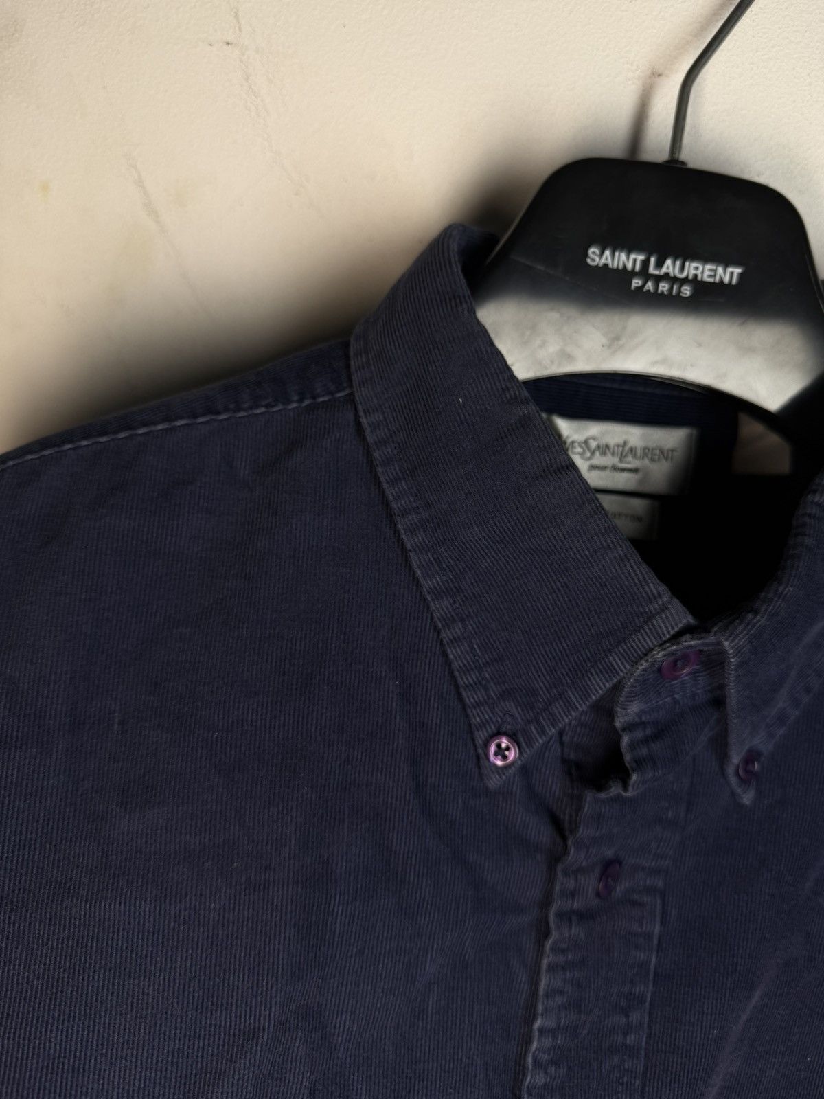 Yves Saint Laurent Corduroy YSL Shirt Velvet Soft Navy Button Up Dress Shirt Size US XL / EU 56 / 4 - 15 Thumbnail