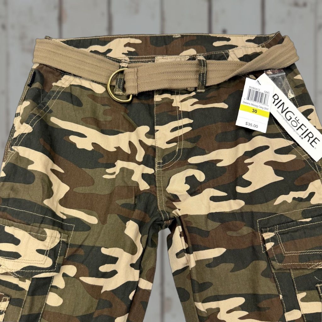 Ring Of Fire VINTAGE Ring Of Fire Cargo Shorts Mens 30 Green Camo Belted Pockets Inseam 12 Size US 30 / EU 46 - 1 Thumbnail
