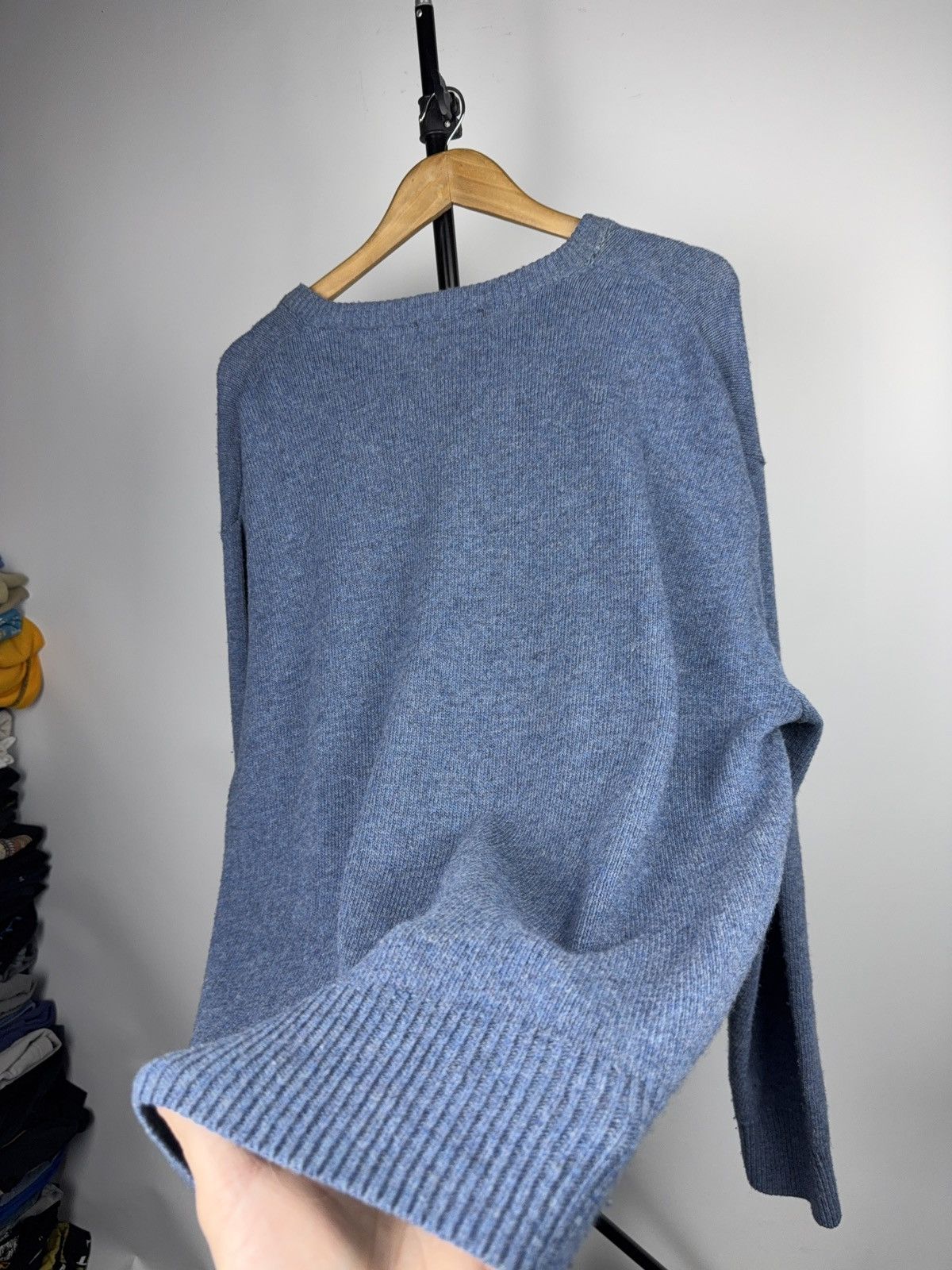 Burberry Retro 90s Thomas Burberry Blue V-Neck Wool Sweater Vintage Size US XL / EU 56 / 4 - 16 Thumbnail