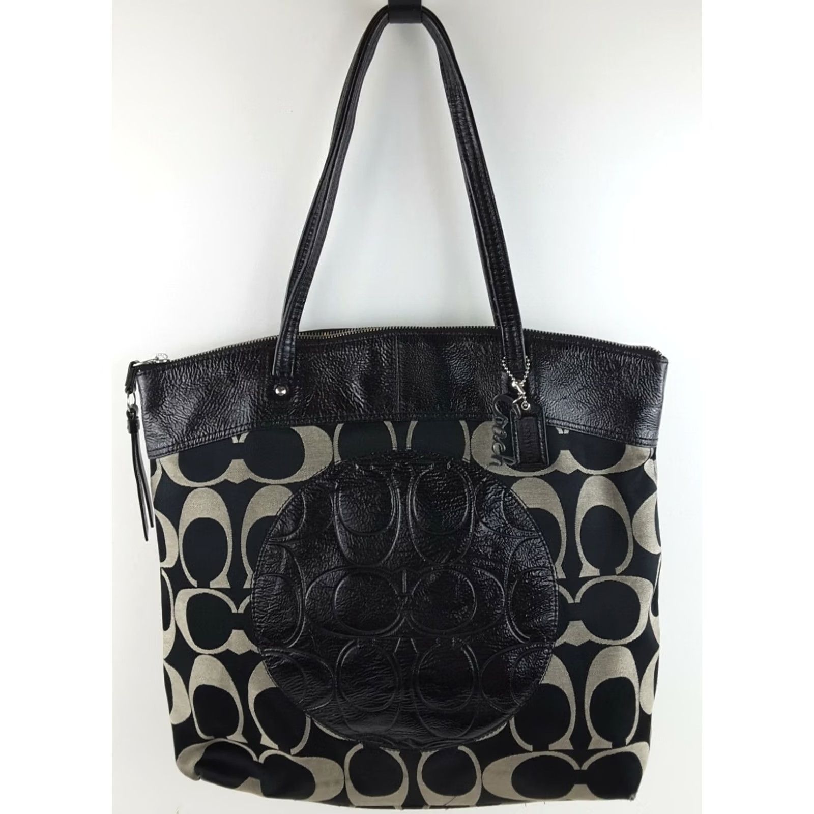 Coach Coach Laura Black Gray Jacquard Large Tote Purse Signature F18335 Handbag Women Size ONE SIZE - 2 Thumbnail