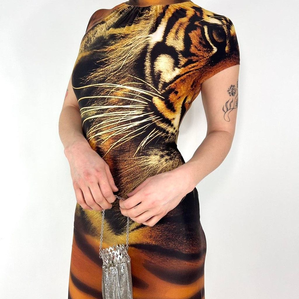 Roberto Cavalli Roberto Cavalli S/S 2000 turtleneck tiger print dress Size XS / US 0-2 / IT 36-38 - 7 Thumbnail