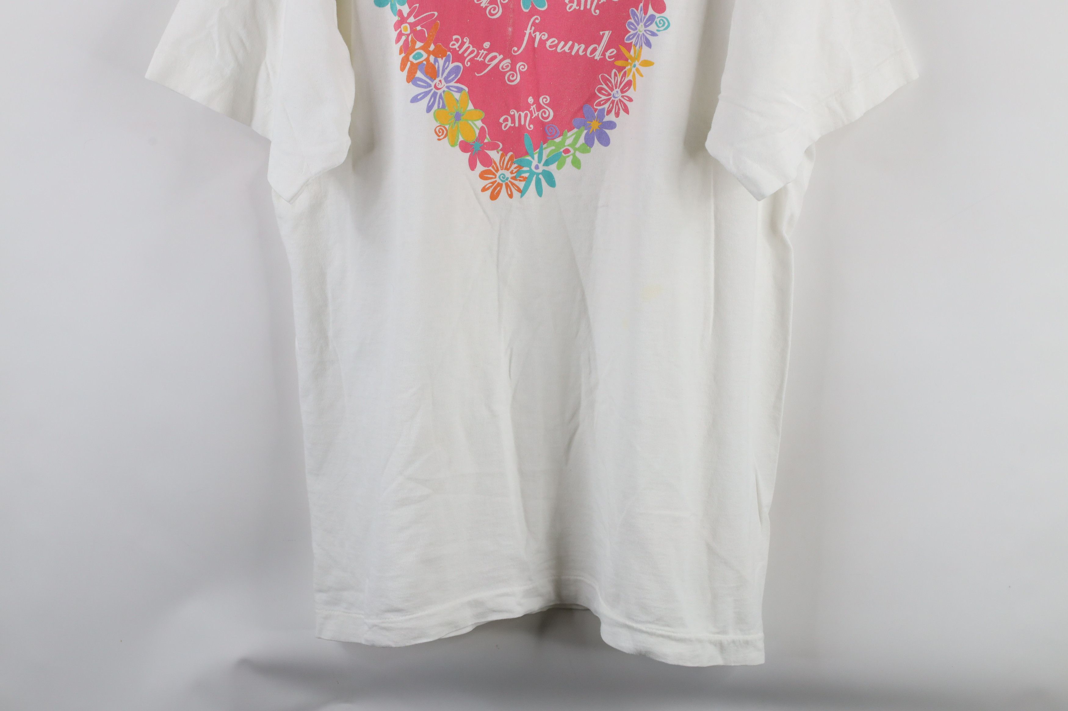 Vintage Vintage 90s Streetwear Heart Flower T-Shirt White USA Size XL / US 12-14 / IT 48-50 - 3 Thumbnail