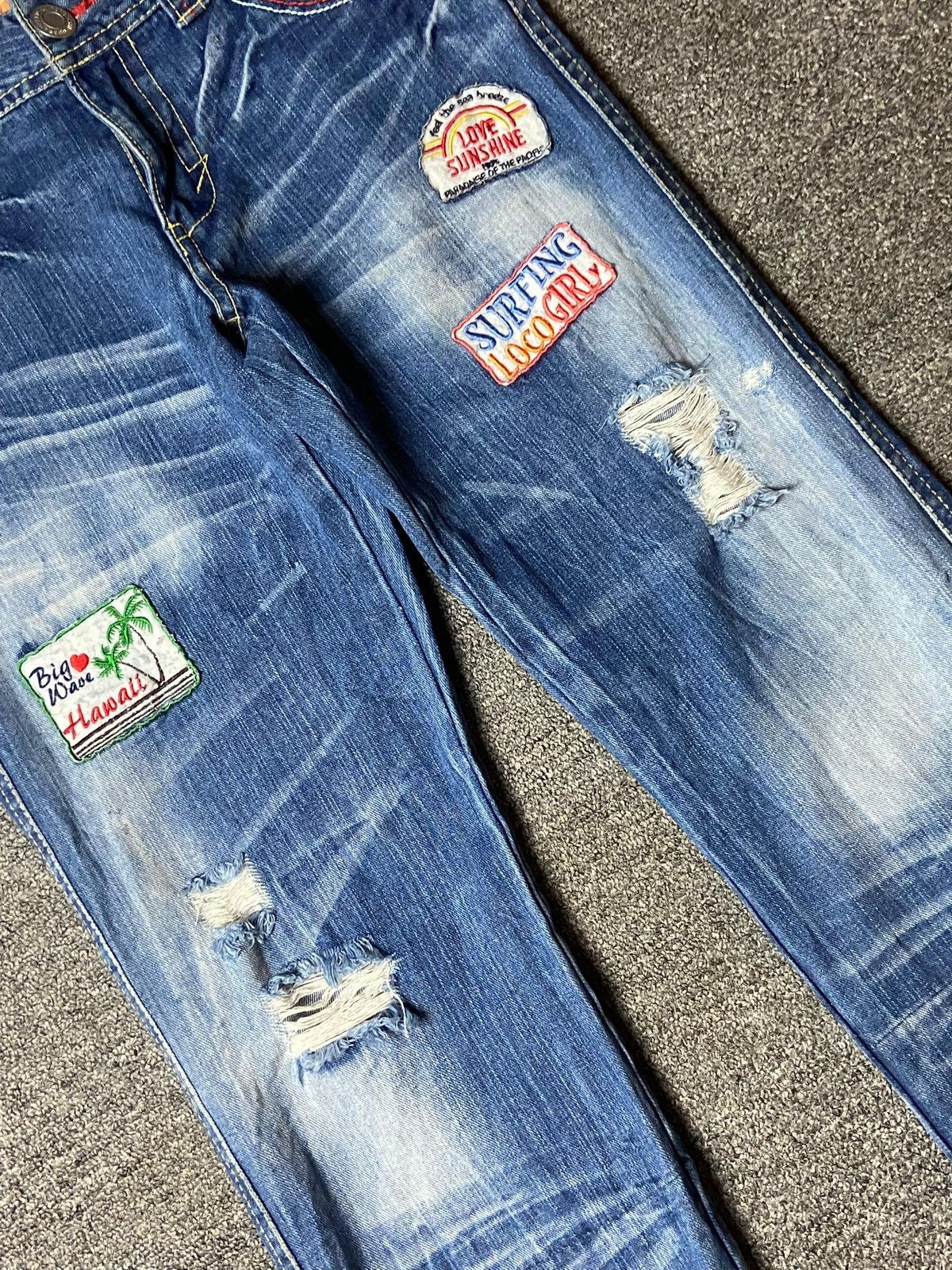 Japanese Brand Distressed Denim Jeans with Patches (122)