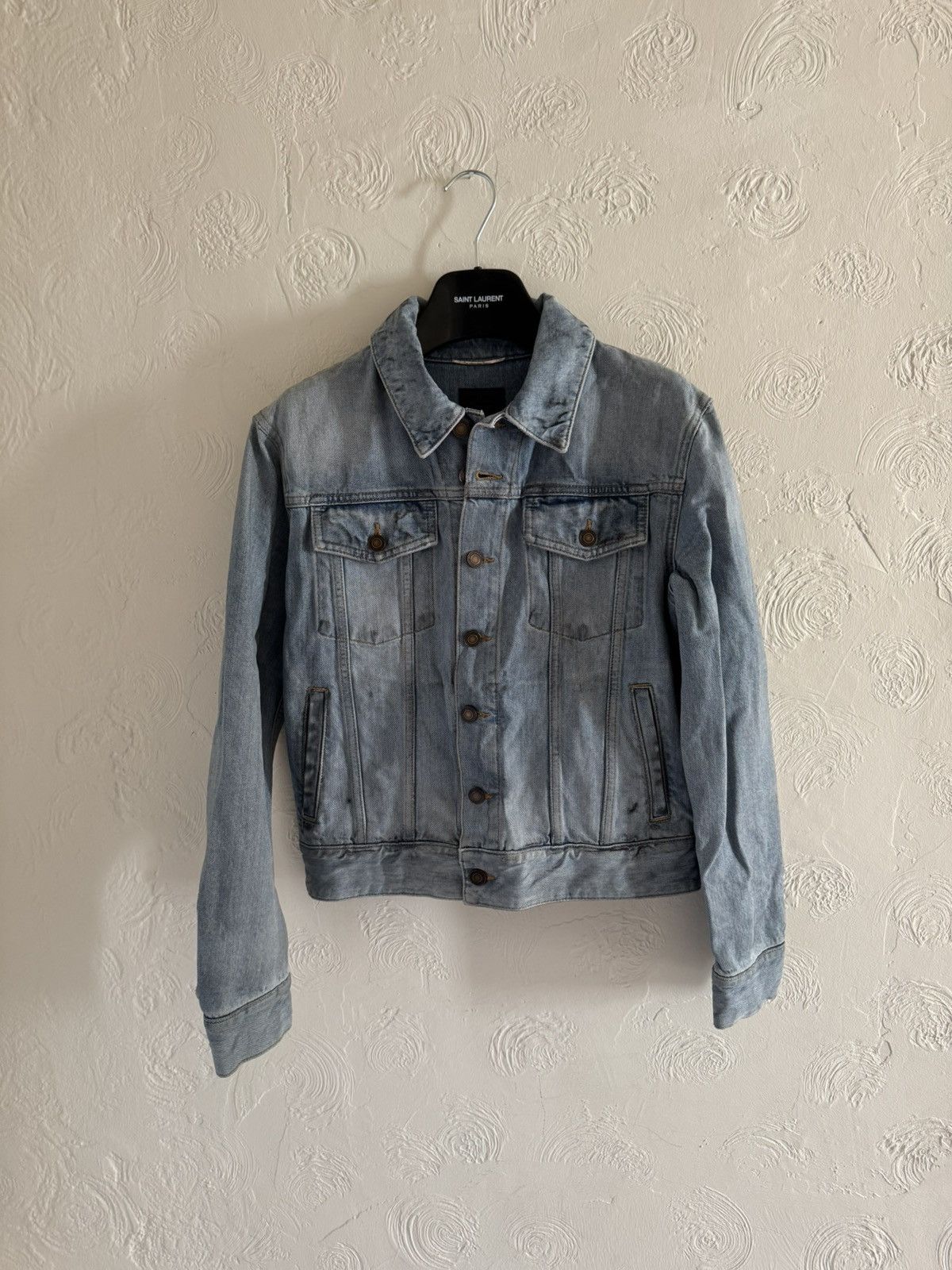 Hedi Slimane × Saint Laurent Paris Saint Laurent Distressed Denim Jacket Size US S / EU 44-46 / 1 - 1 Thumbnail