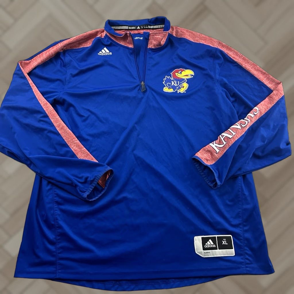 Adidas Adidas Climalite Kansas Jayhawks Pullover 1/4 Zip Jacket Men XL Blue Size US XL / EU 56 / 4 - 1 Thumbnail