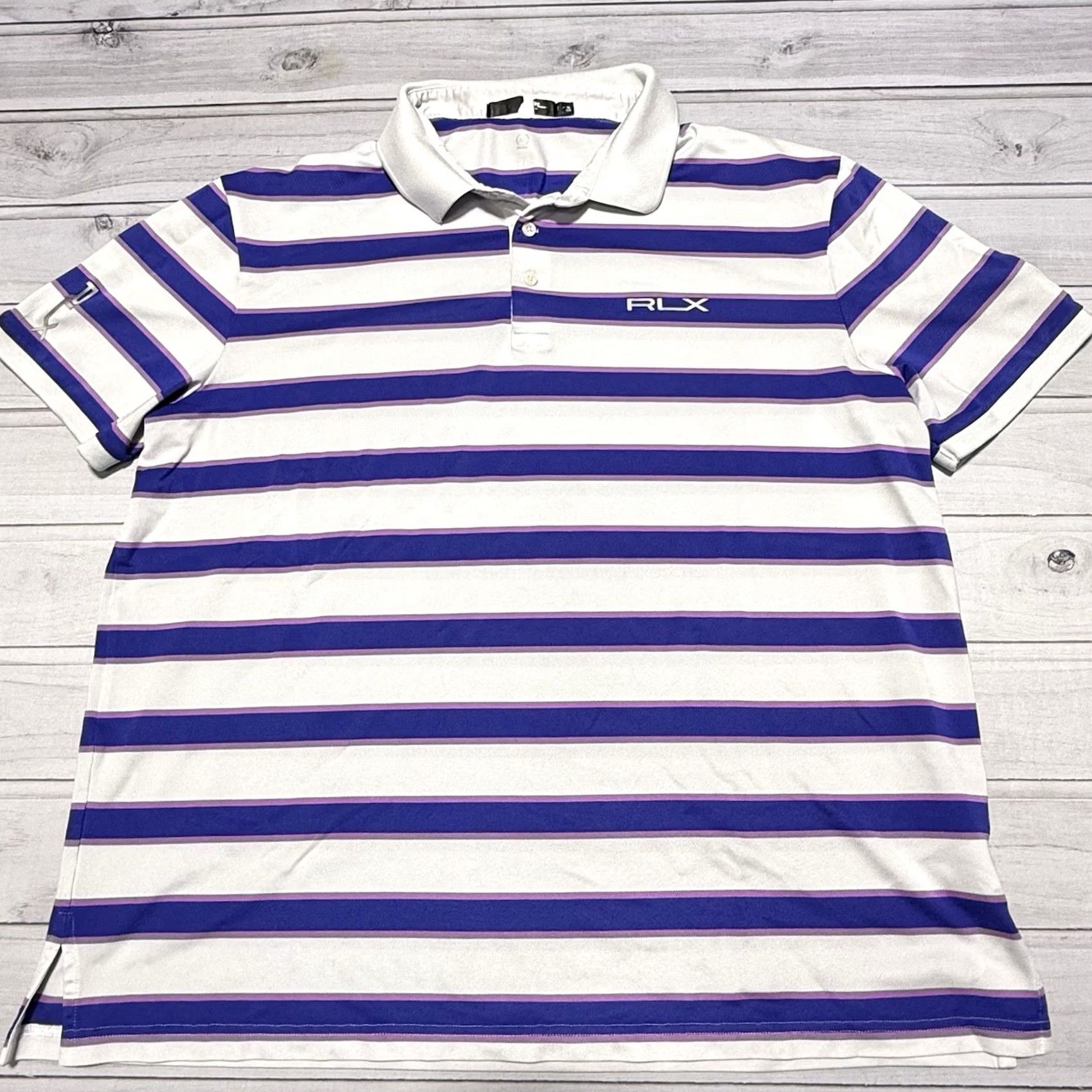 RLX Ralph Lauren RLX Ralph Lauren Polo Shirt XL White Blue Purple Stripe Golf Size US XL / EU 56 / 4 - 3 Thumbnail