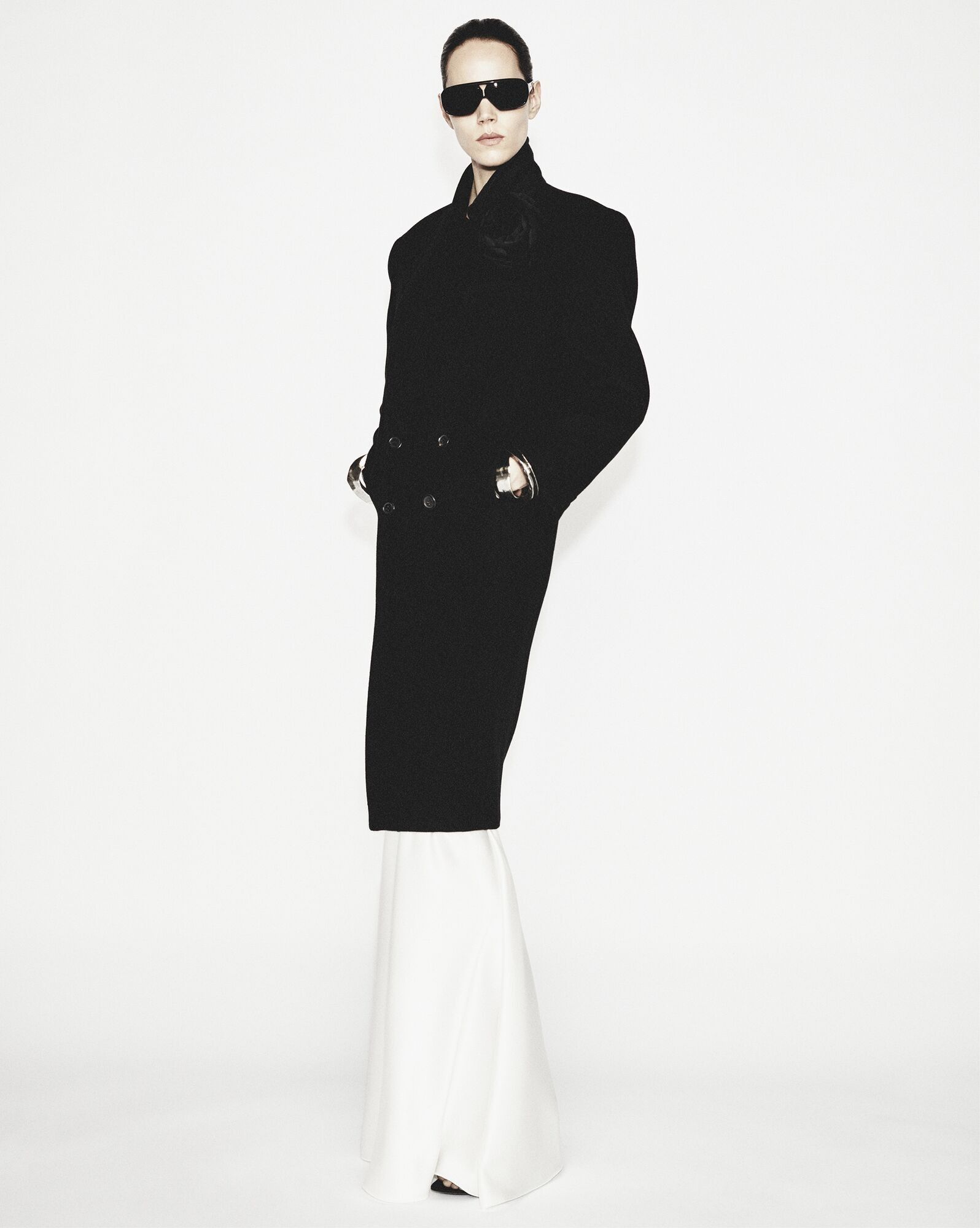 Saint Laurent Paris o1s1wg110225 720117 Double-Breasted Coat Cashmere in Black Size S / US 4 / IT 40 - 2 Thumbnail