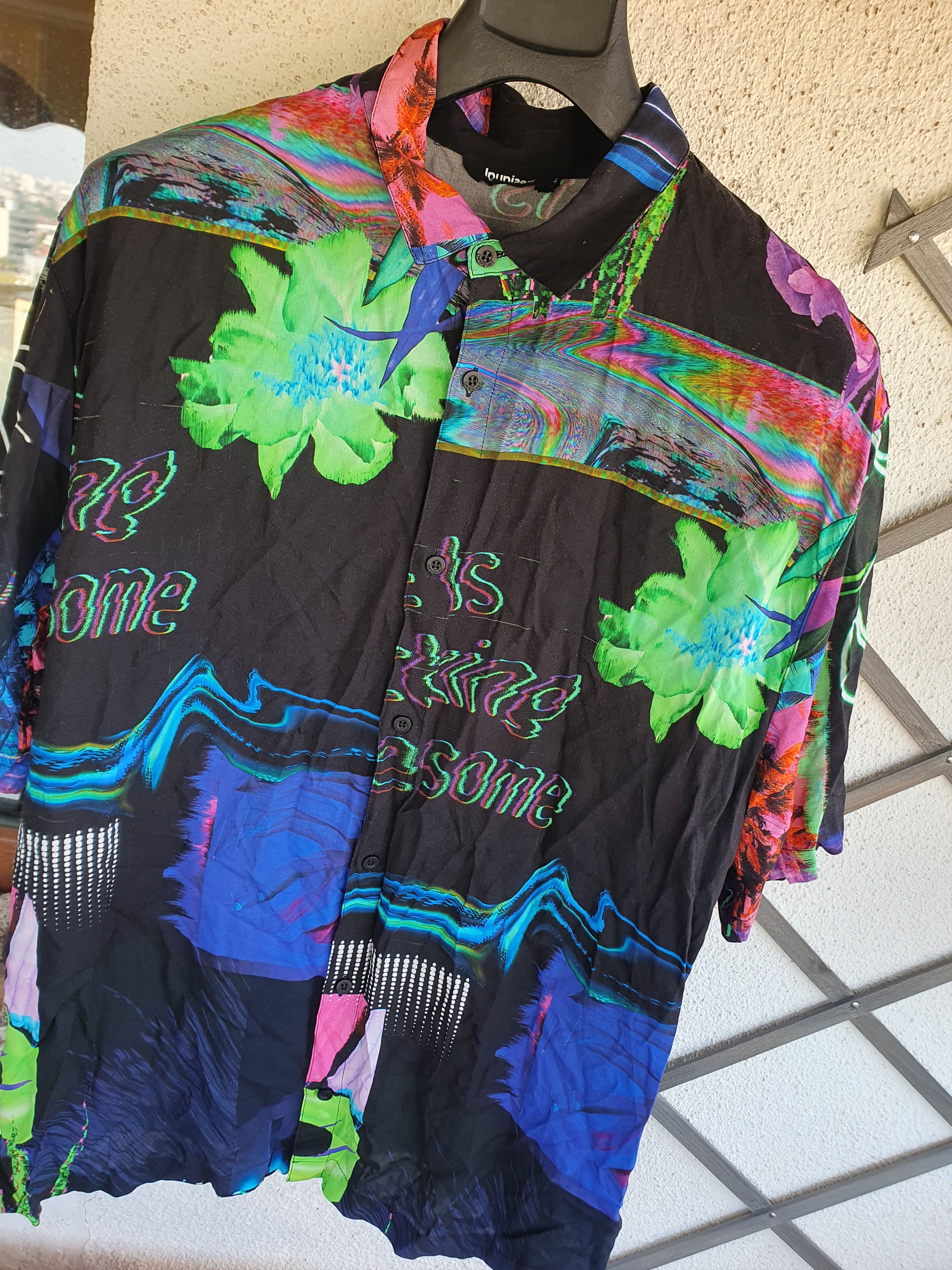 Swagger Desigual Hawaiian Shirt Life is F**** Awesome Neon sz XL Size US XL / EU 56 / 4 - 4 Thumbnail
