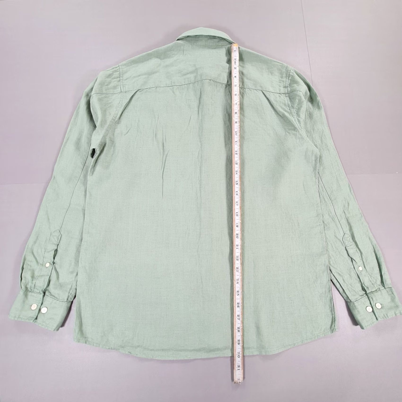 Vintage dobber Mens Shirt Green Medium Relaxed Fit 100% Linen Long Sleeve Button-Up Casual Winter Spring Summer Autumn Mens Size US M / EU 48-50 / 2 - 6 Thumbnail