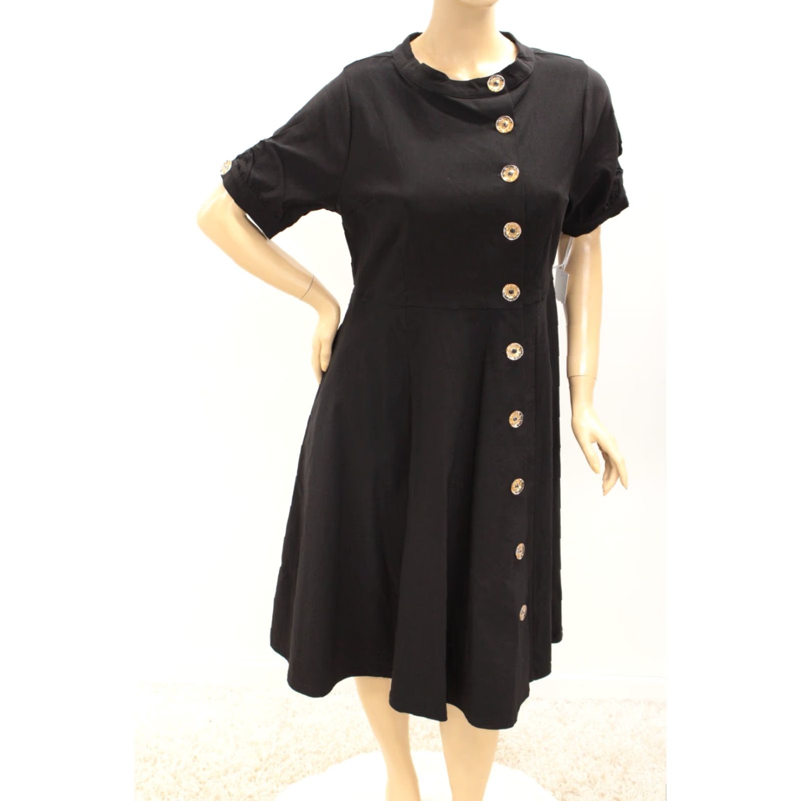 Vintage VINTAGE UniqueVintage Black Asymmetrical Button Woven Swing Dress Women XL A-Line Dress Size XL / US 12-14 / IT 48-50 - 6 Thumbnail