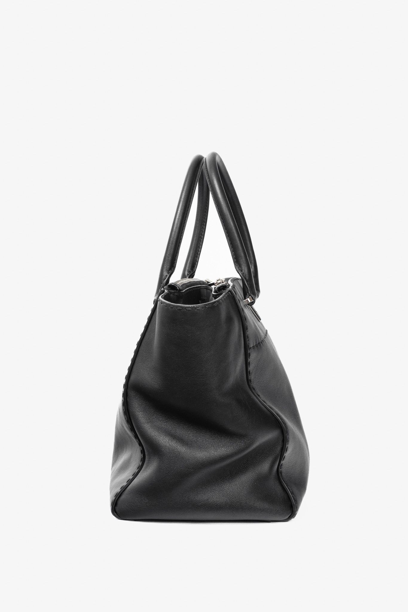 Prada Prada Black Hand Stitched Calfskin Leather Tote Size ONE SIZE - 3 Thumbnail