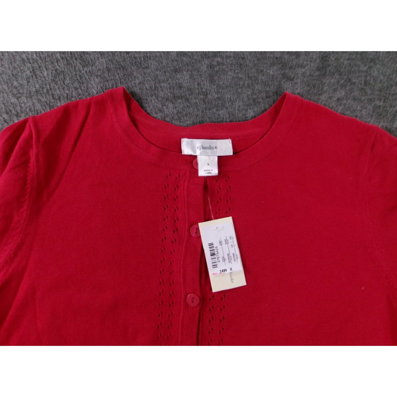 Vintage CJ Christopher Banks Blouse Shirt Woman 0X Red Button Front 3/4 Sleeve Boat Neck Plus Size Casual Business 90s Classic Preppy Womens Size XL / US 12-14 / IT 48-50 - 3 Thumbnail