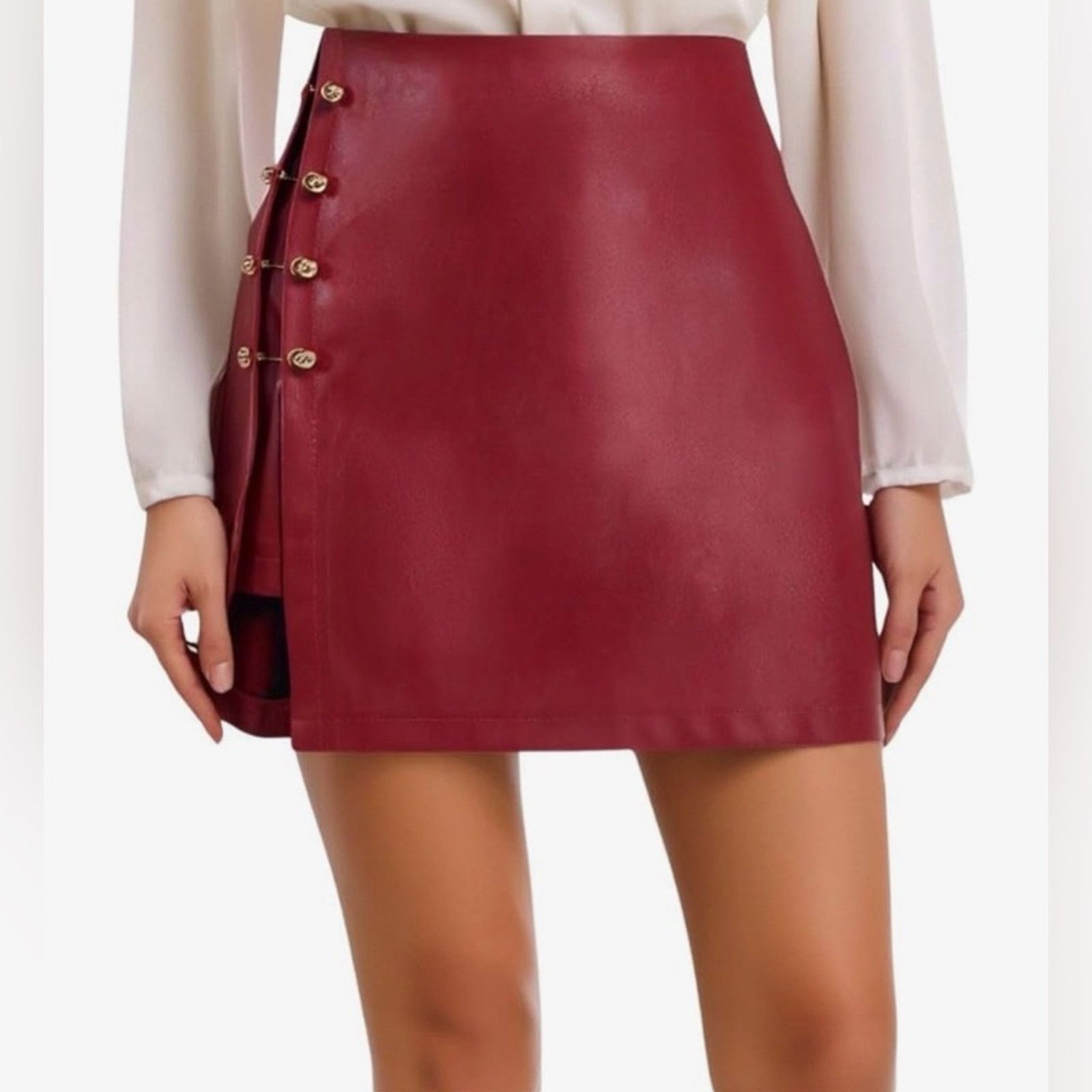 Other New Y2K Elegant Red Women's Faux Leather Skirt size S Size 27" / US 4 / IT 40 - 2 Thumbnail
