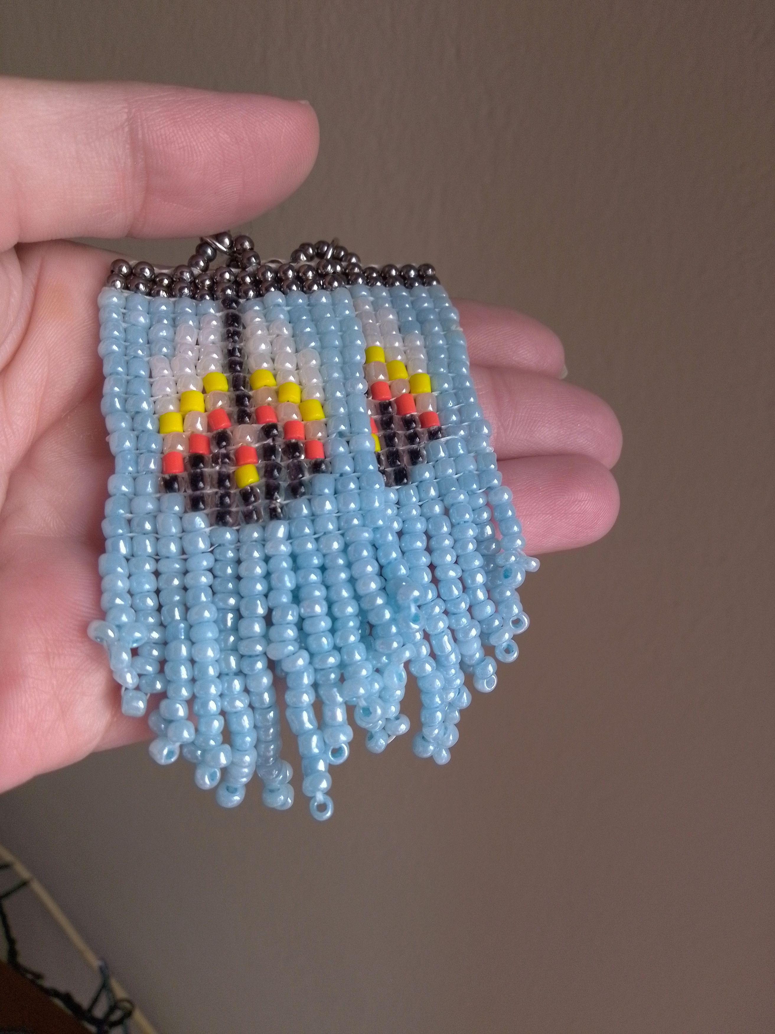 Handmade Earrings Blue Fringe Ethnic Native Americans Pattern Size ONE SIZE - 2 Thumbnail