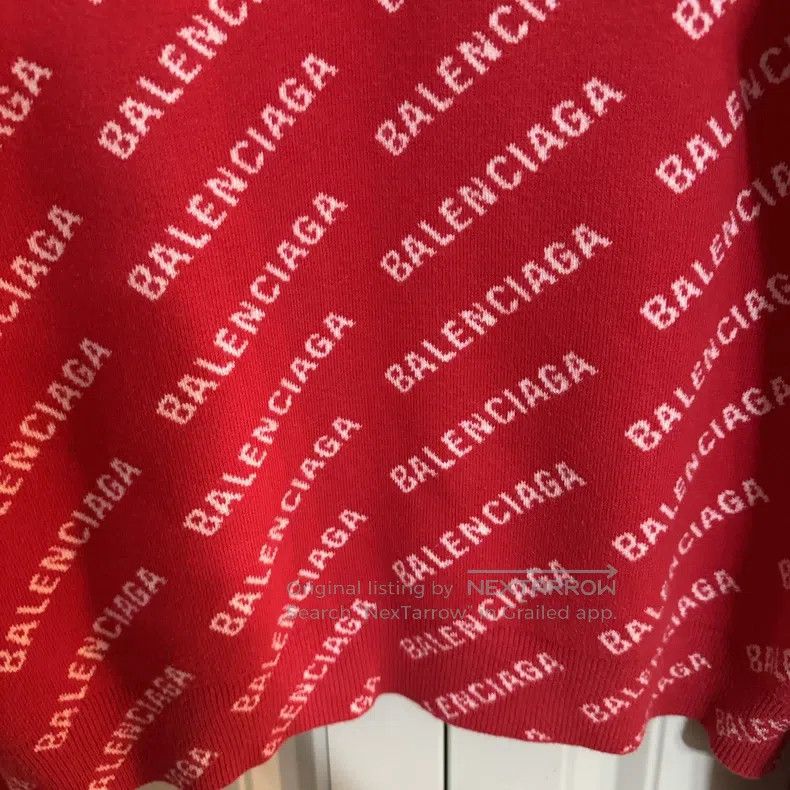 Balenciaga Balenciaga Red Full Print Logo Knit Sweater Size US XS / EU 42 / 0 - 9 Thumbnail