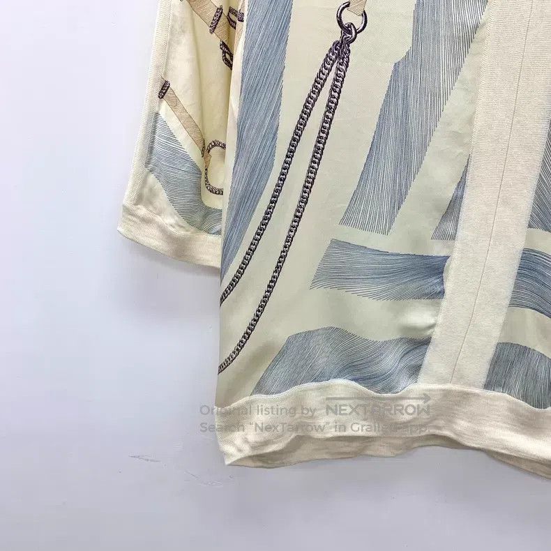 Hermes Hermes Beige Printed Cashmere V-Neck Top Size XXS / US 00 / IT 34 - 4 Thumbnail