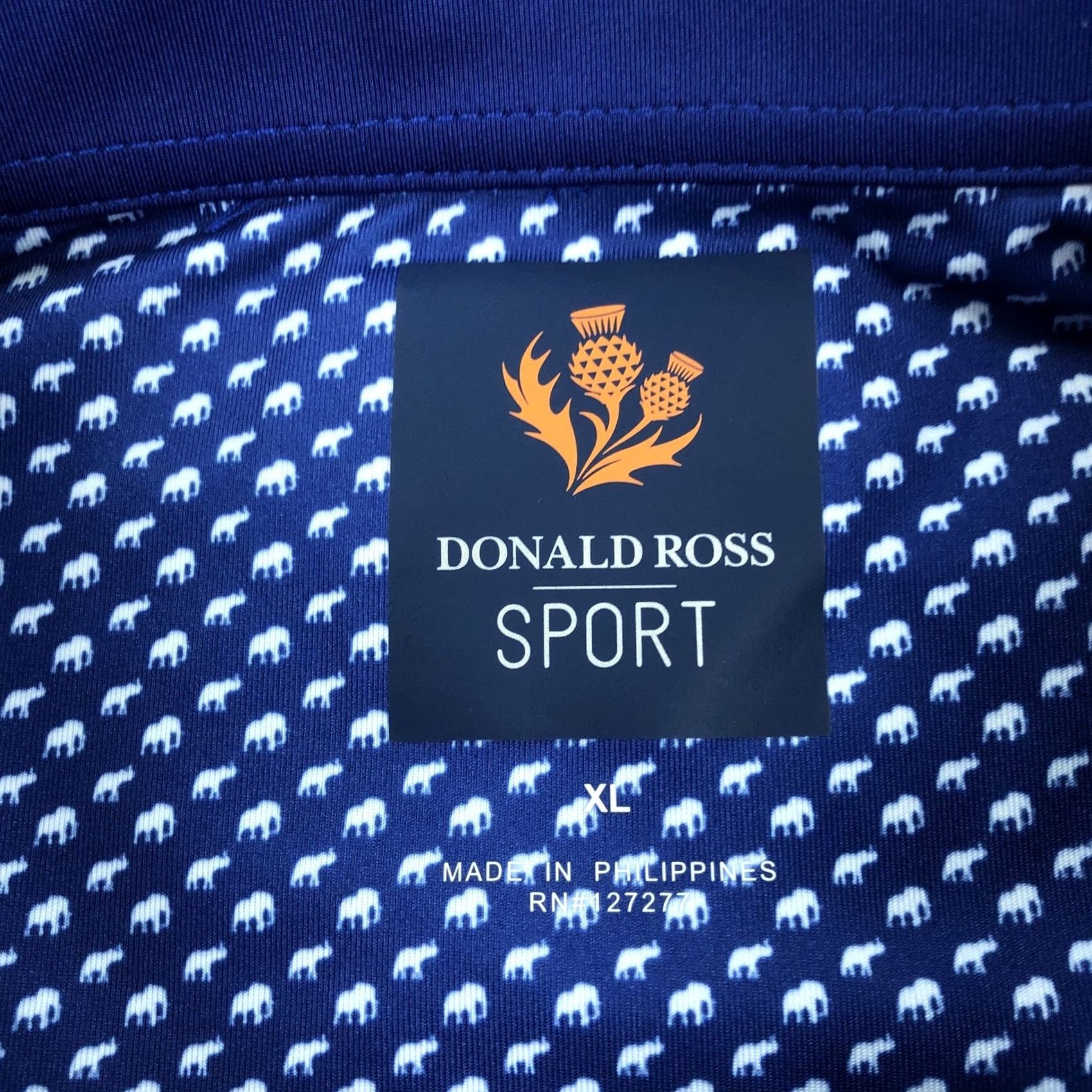 Vintage Donald Ross Sport Polo Shirt Baywood Greens Blue White Elephant Pattern Geometric Animal Print Short Sleeve XL Womens? Size US XL / EU 56 / 4 - 4 Thumbnail