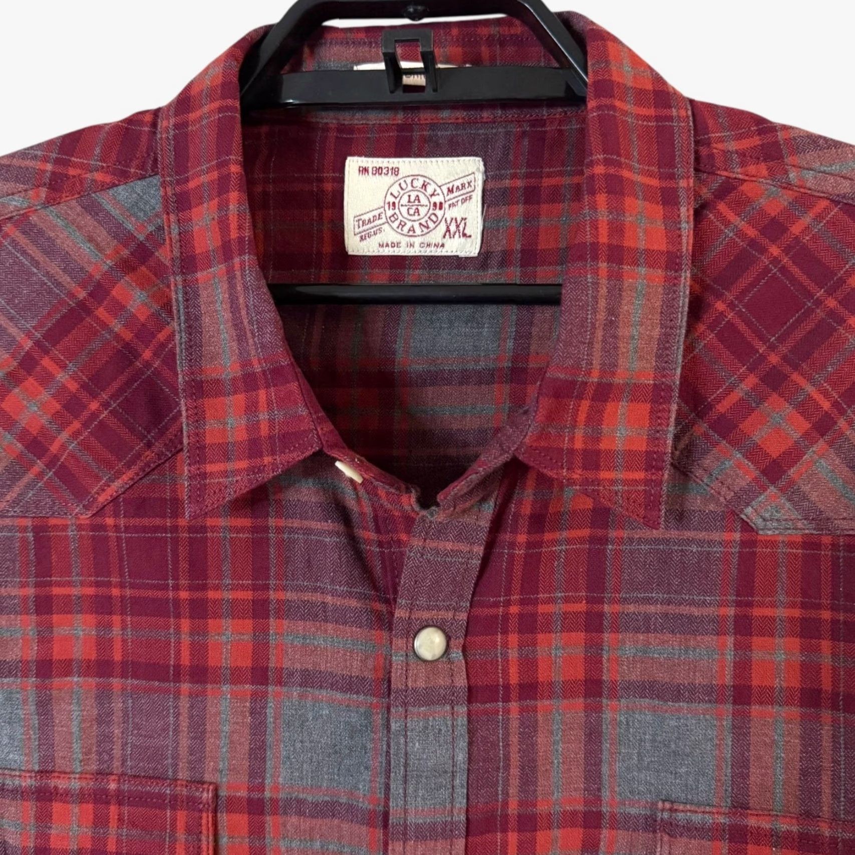 Lucky Brand Lucky Brand Men's XXL Red Plaid Cotton Western Button-Up Shirt, California Fit, Pearl Snap, Long Sleeve Fall Winter Casual Size US XXL / EU 58 / 5 - 5 Thumbnail