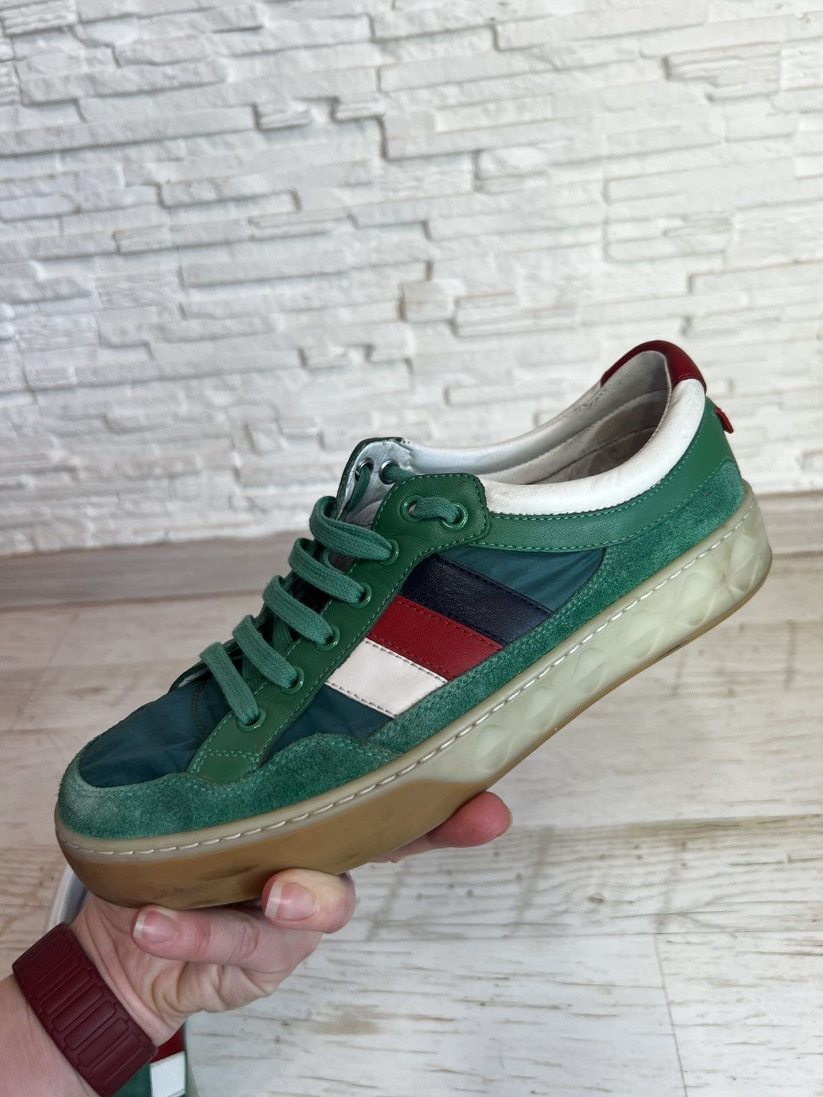 Gucci Gucci Green Suede Nylon Sneakers 501215 Size 38 / US 8 Size US 7.5 / IT 37.5 - 12 Thumbnail