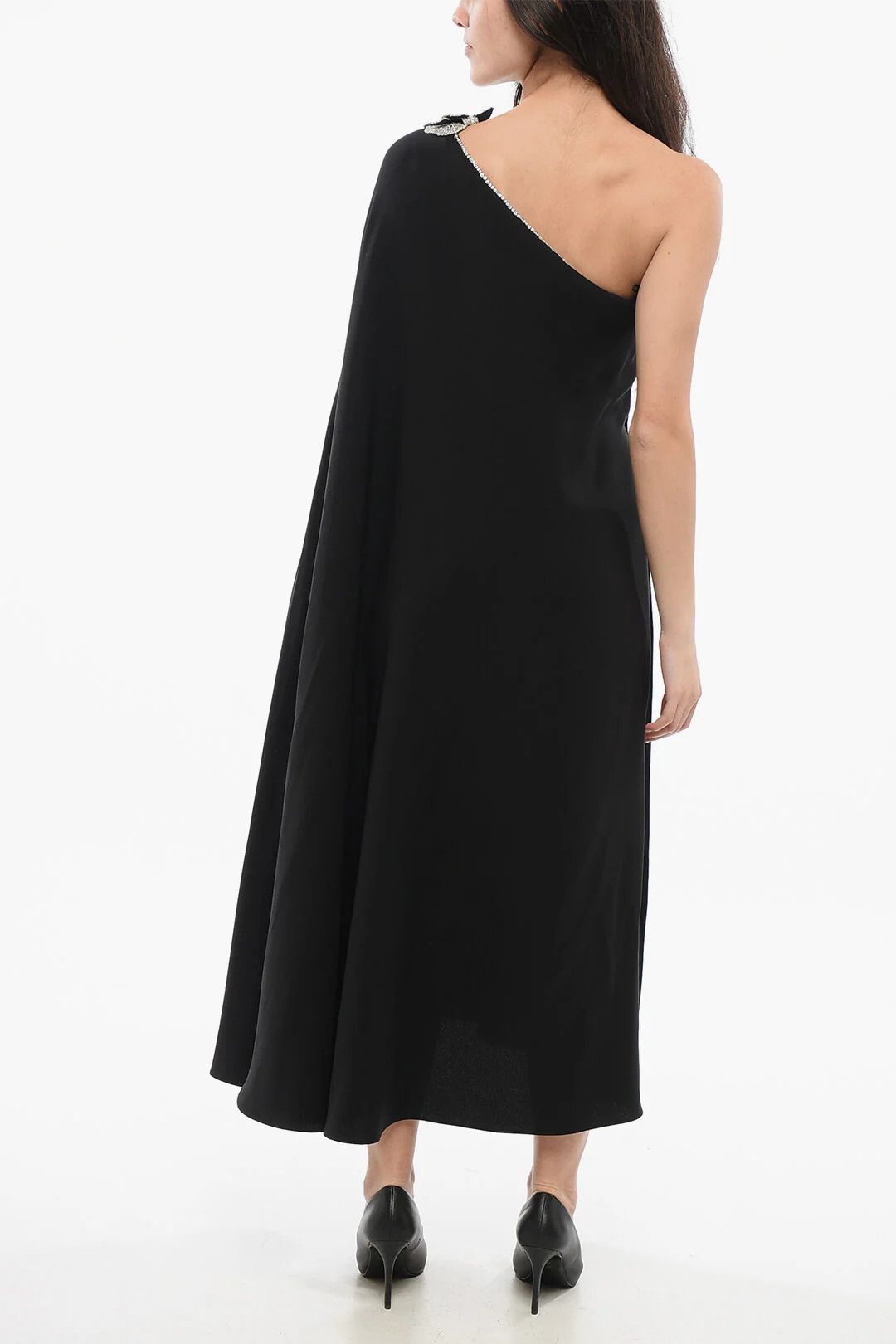 Valentino og1mm0426 Silk One-Shoulder Dress in Black Size S / US 4 / IT 40 - 2 Thumbnail