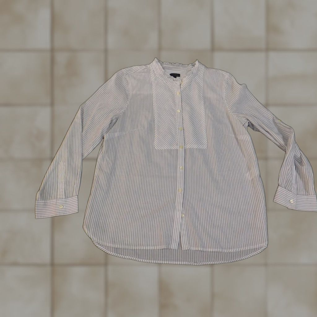 Talbots Talbots Shirt Womens Large White Striped Sheer Button-Up Cotton Casual Regular L Colorful Size L / US 10 / IT 46 - 1 Thumbnail