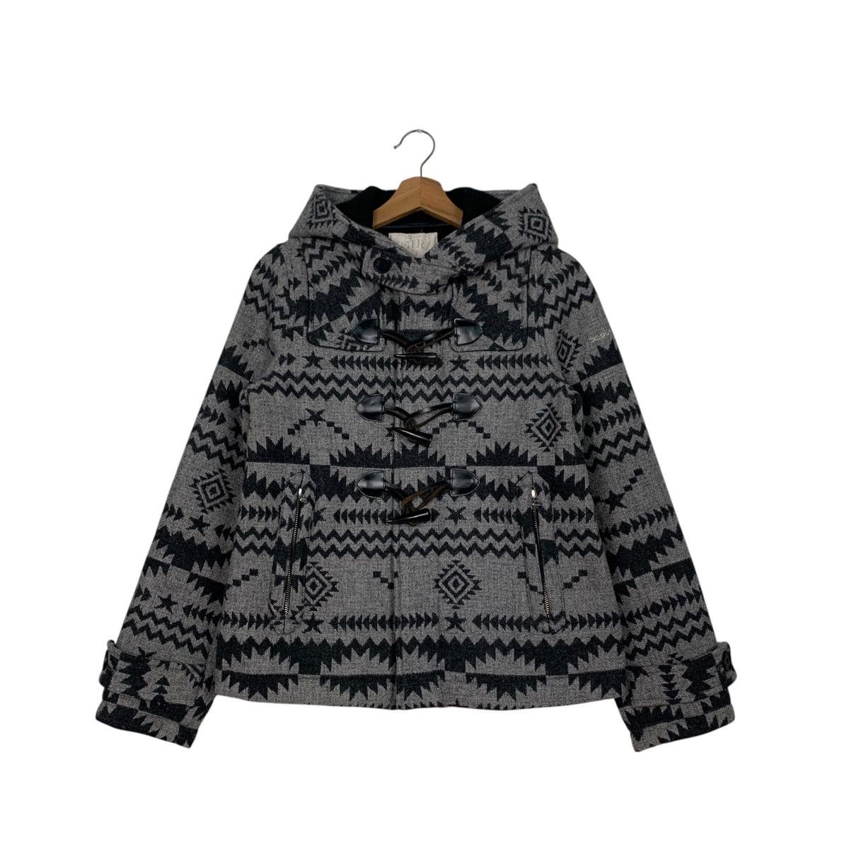 X GIRL Black And Grey Aztec Design Duffle Coat #2695-C121