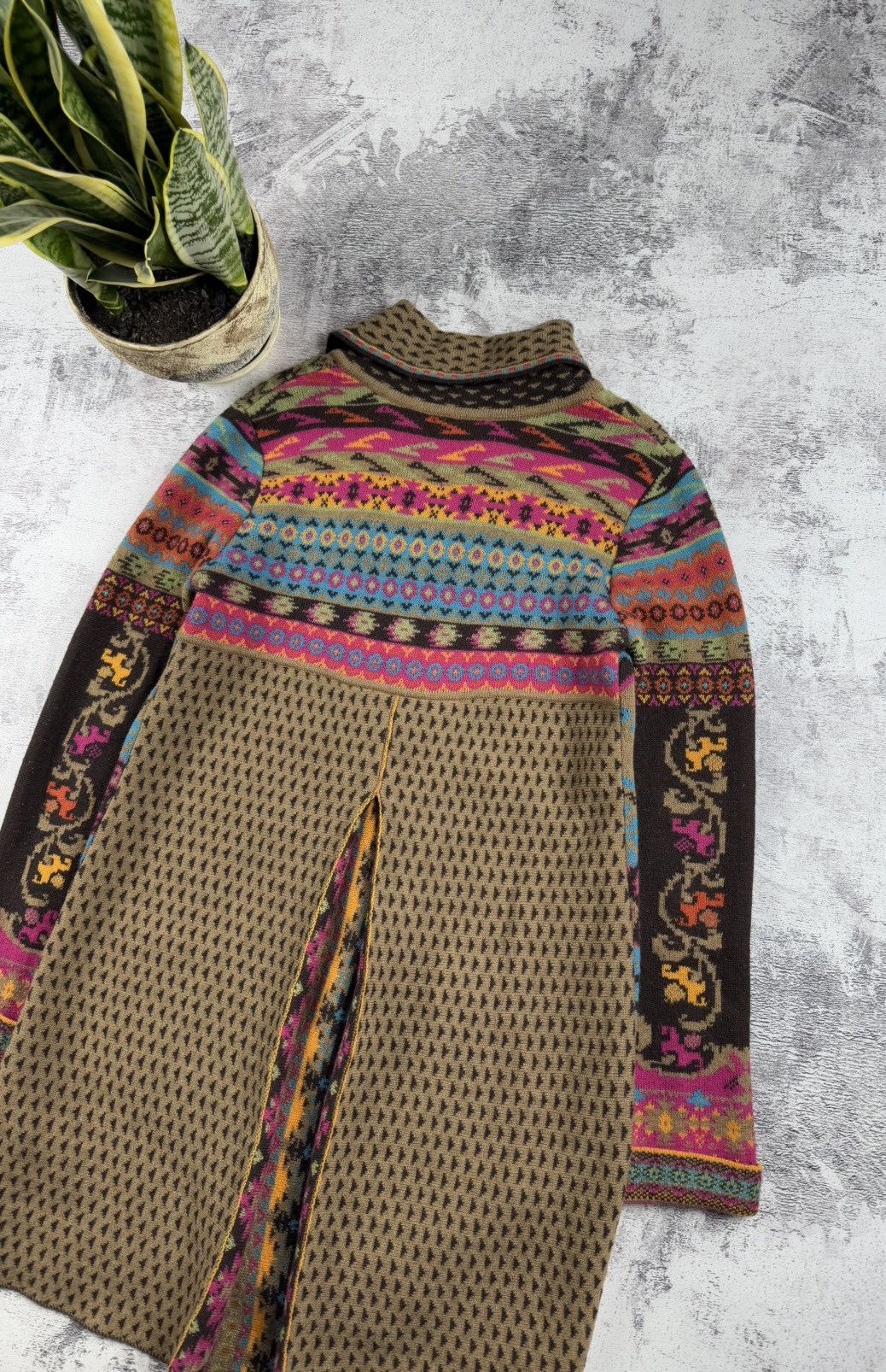 Designer × Vintage IVKO Lambs Wool 38 Knit Floral Long Cardigan Sweater Dress Size M / US 6-8 / IT 42-44 - 17 Thumbnail