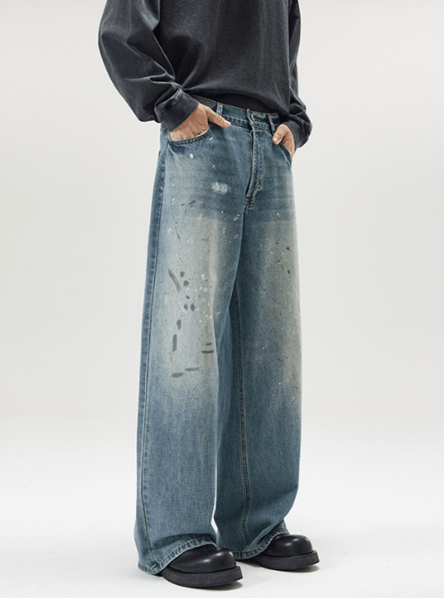 Japanese Brand Vintage ink wash distressed straight wide-leg jeans Size US 32 / EU 48 - 4 Thumbnail