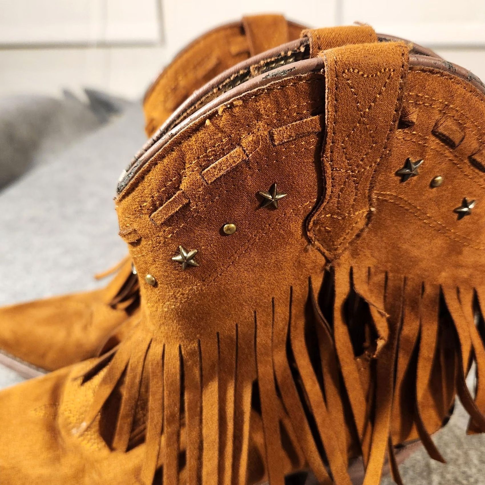 Vintage Dingo Womens Western Boot DI7448 Fringe Cowgirl Ankle Boot Brown Suede-Look Pointed Toe 6M Size US 6 / IT 36 - 2 Thumbnail