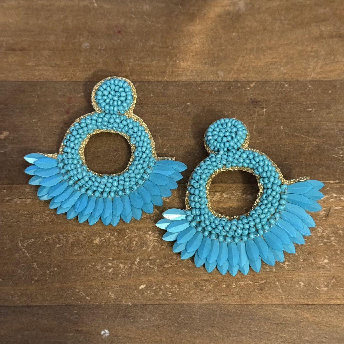 Other Bohemian turquoise beaded fringe hoop statement earrings Size ONE SIZE - 4 Thumbnail