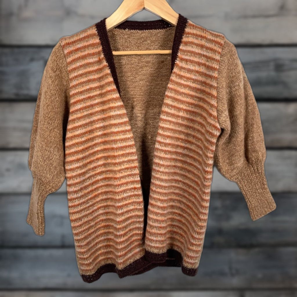 Vintage VINTAGE Mohair Blend Open Cardigan Women's Small Brown Striped Fuzzy Knit Sweater Size S / US 4 / IT 40 - 1 Thumbnail