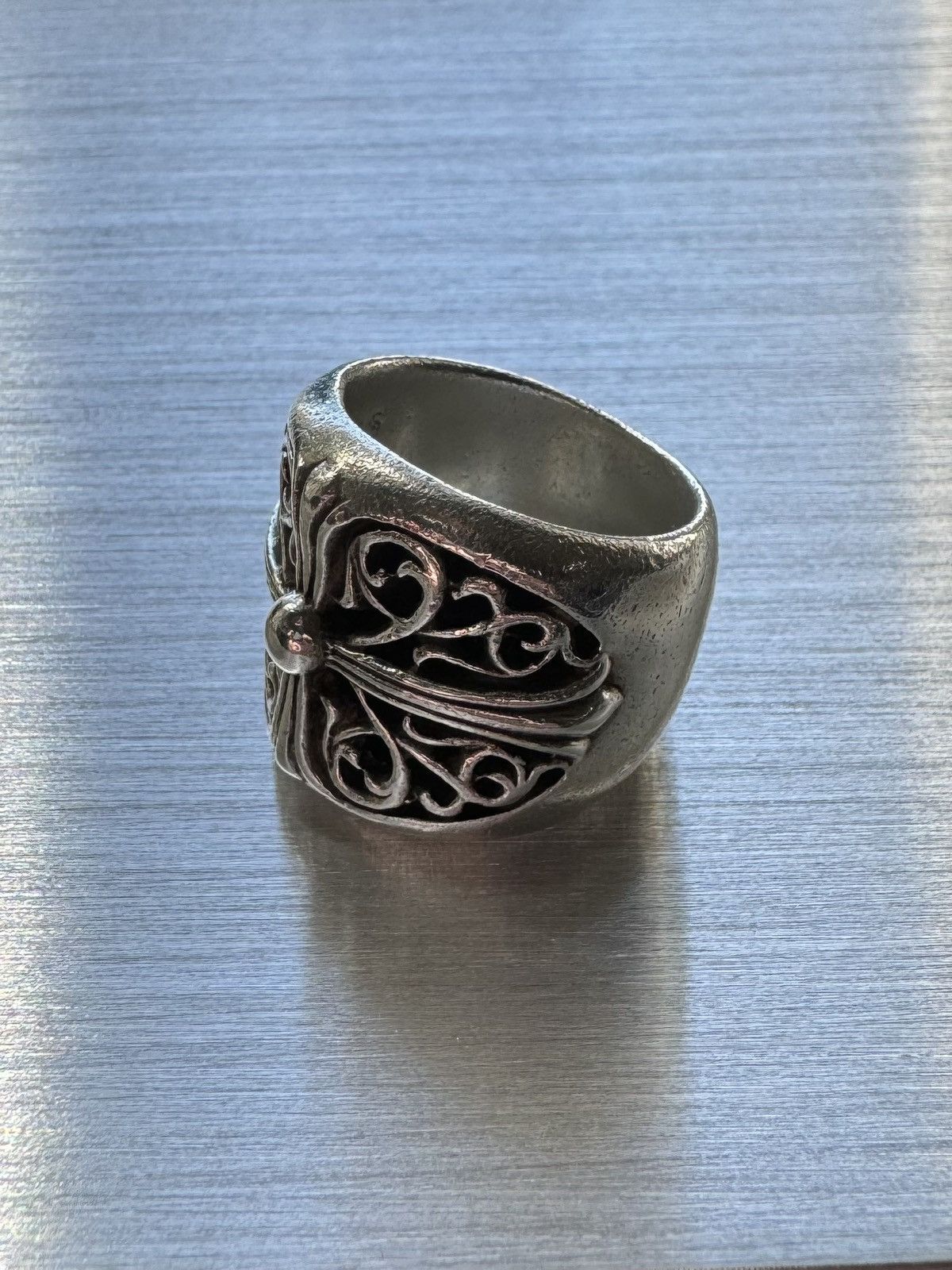 image of Chrome Hearts Oval Cross Ring in Silver, Men's