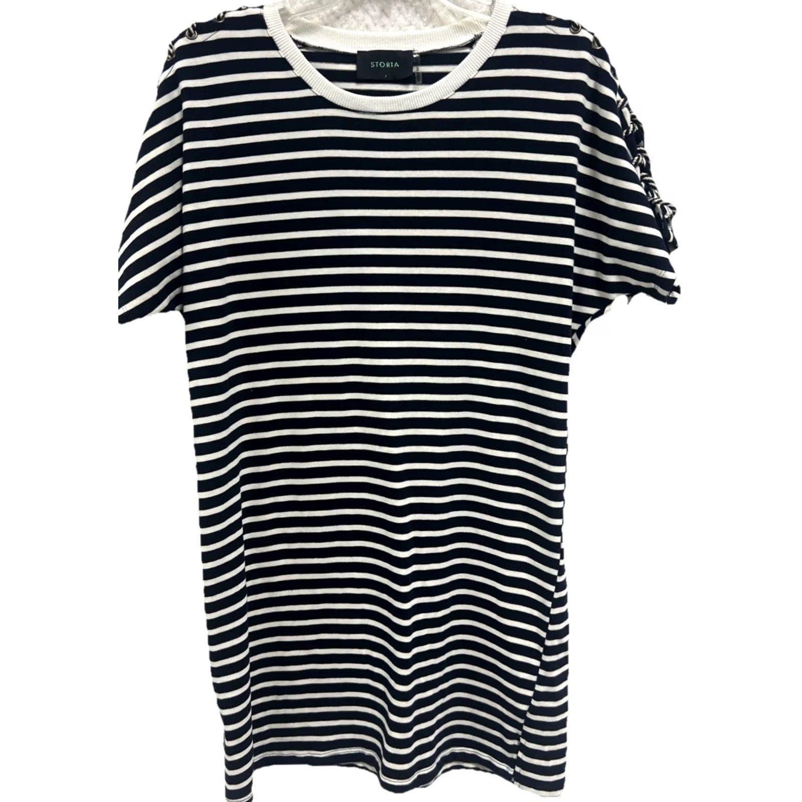 Nautica Nautical Striped Dress Navy White Rope Sleeve Short Sleeve Women’s Small Size 28" / US 6 / IT 42 - 2 Thumbnail