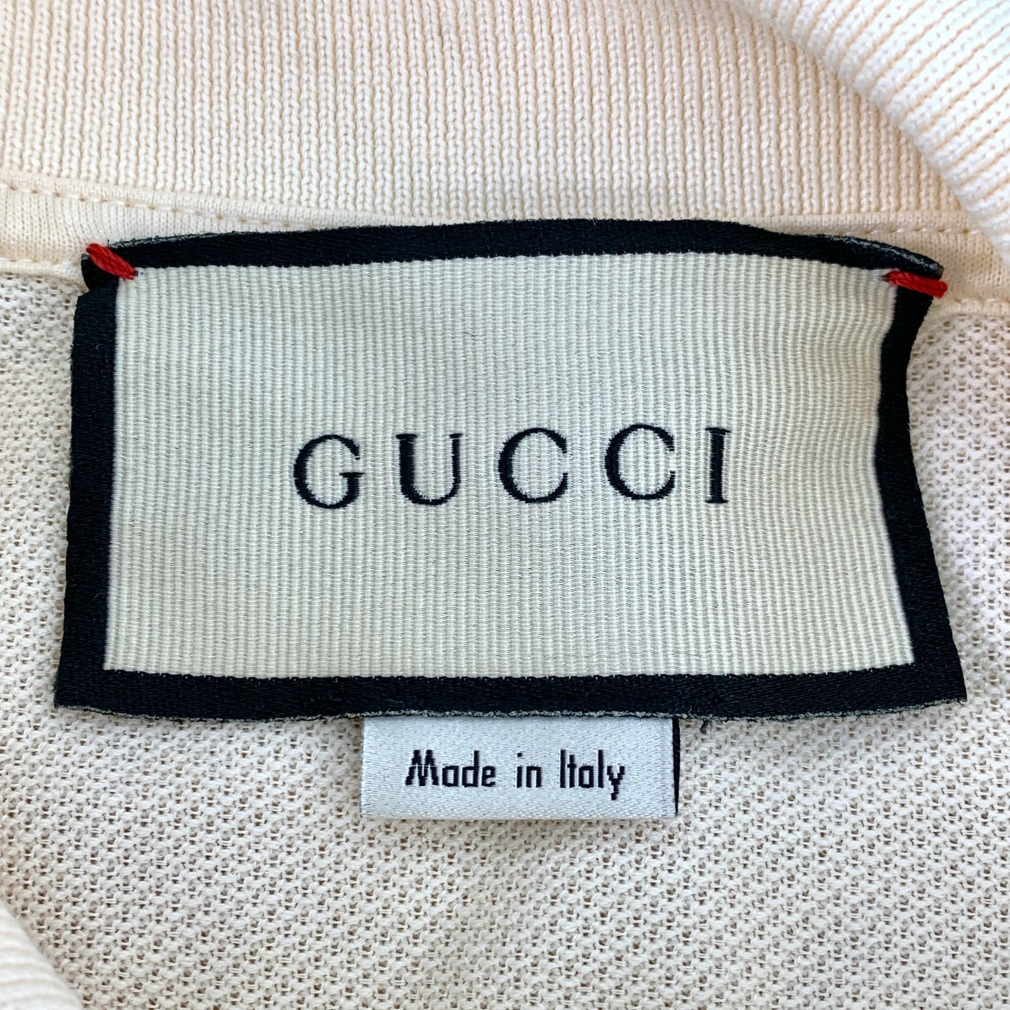 Gucci Gucci Mens Beige Polo Shirt With Embroidered Logo Short Slee Size US S / EU 44-46 / 1 - 7 Thumbnail