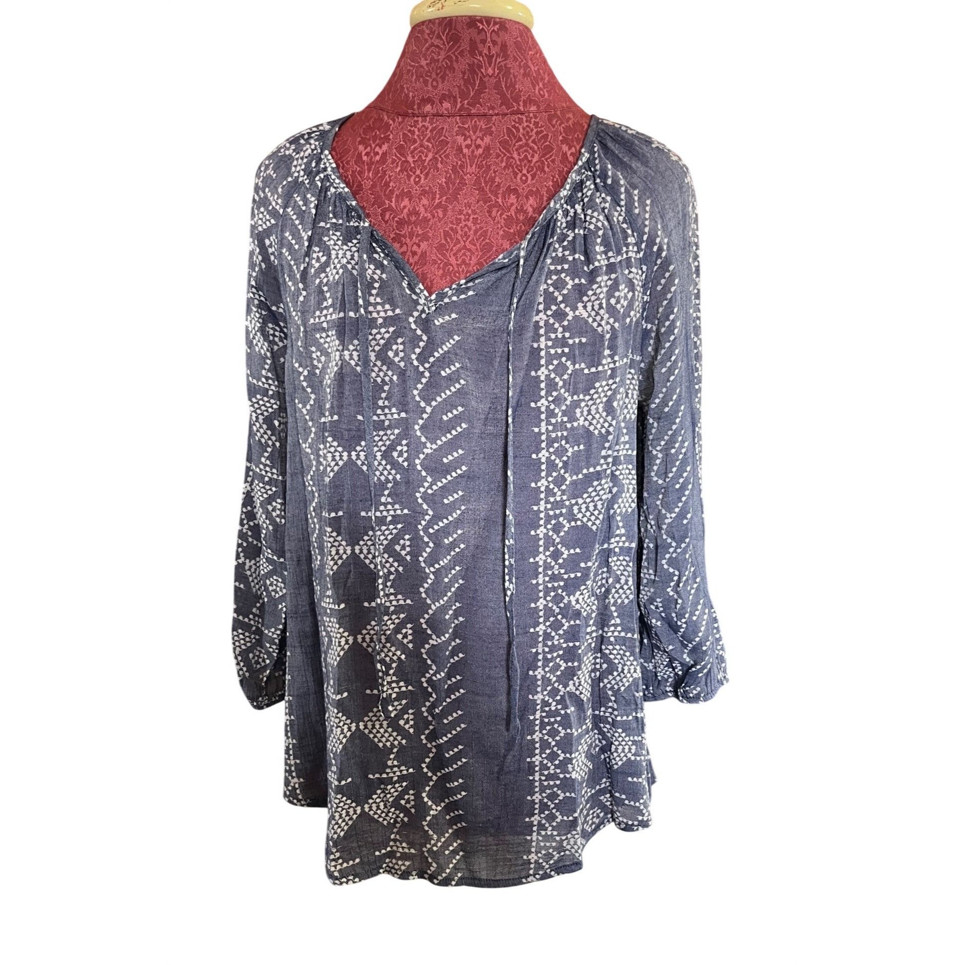 Other Fred David Womens Boho Style Blue & White Printed Long Sleev Size S / US 4 / IT 40 - 1 Thumbnail
