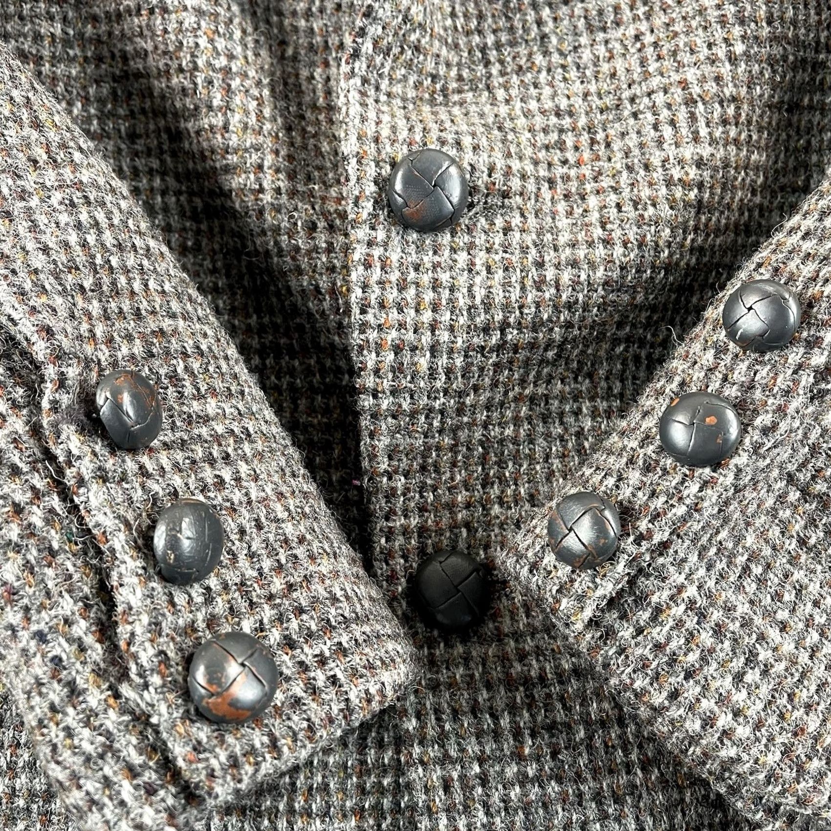 Harris Tweed VINTAGE Harris Tweed Blazer Jacket 44R Brown Leather Buttons USA Made Mens Size 44R - 6 Thumbnail