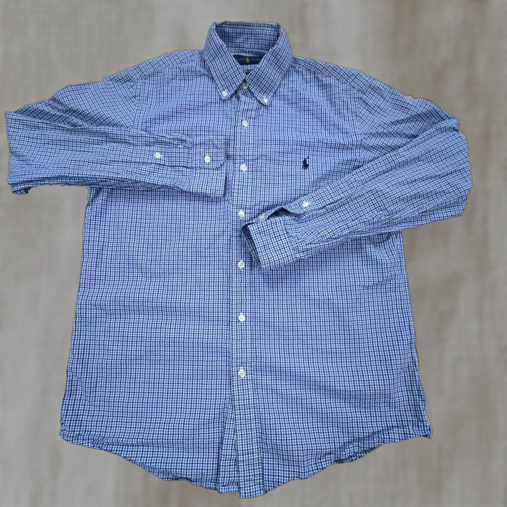 Ralph Lauren Ralph Lauren Shirt Men Medium Blue Plaid Button Up Dress Poplin Tattersall A27 Size 40R - 1 Thumbnail