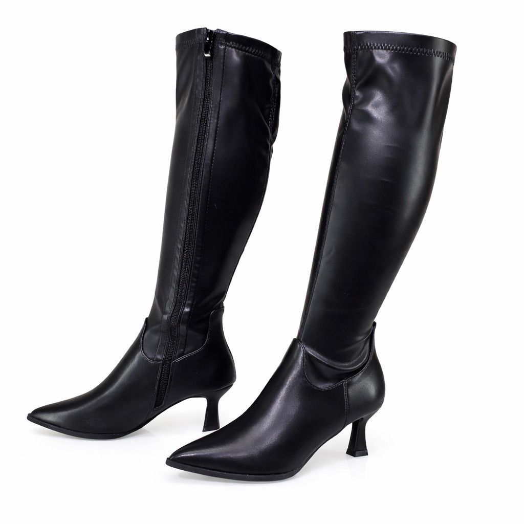 Other Kitty 2 Black Stretch Matte Knee Boots 2.5" Kitten Heels Wid Size US 7 / IT 37 - 3 Thumbnail